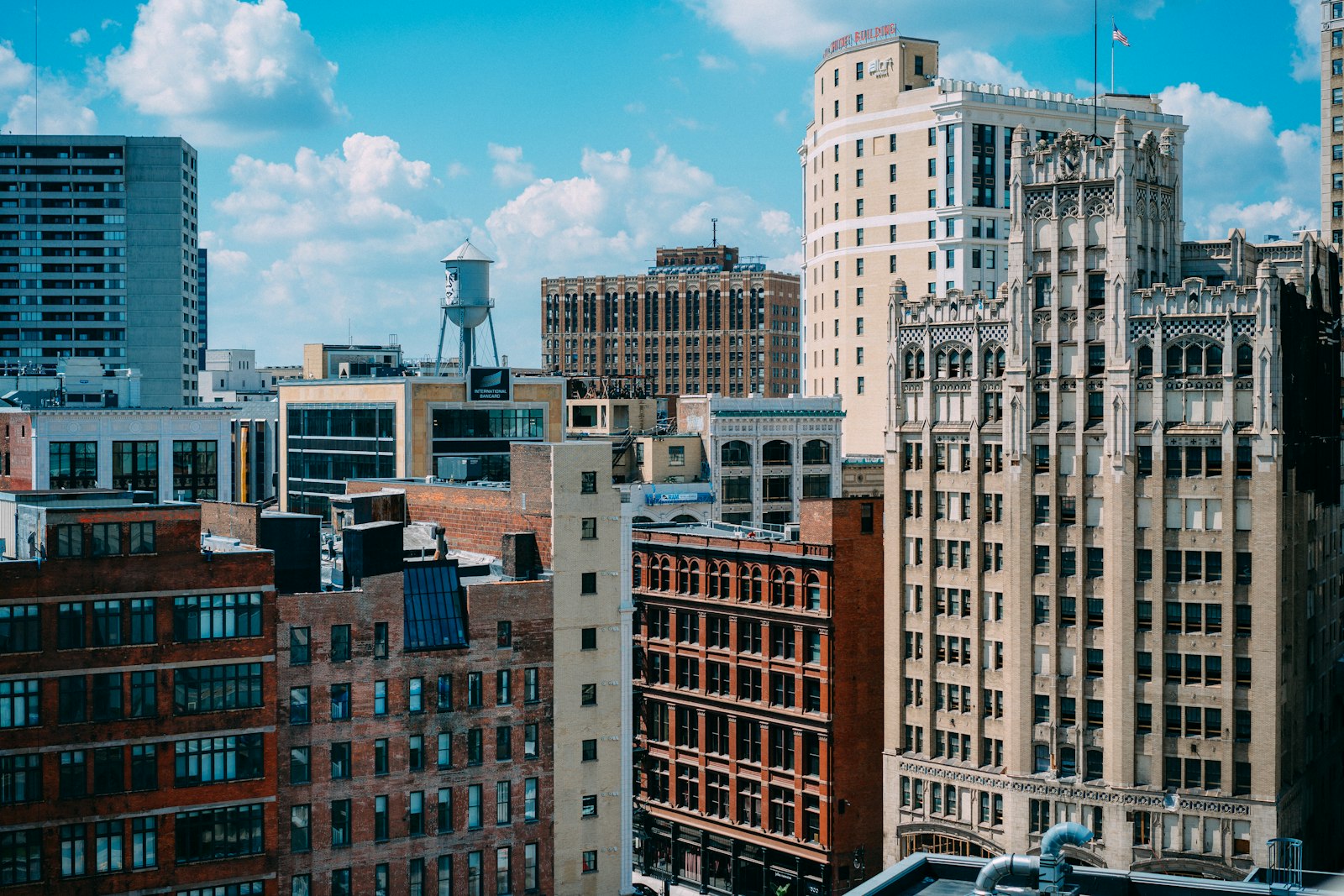 Aerial view of Detroit buildings