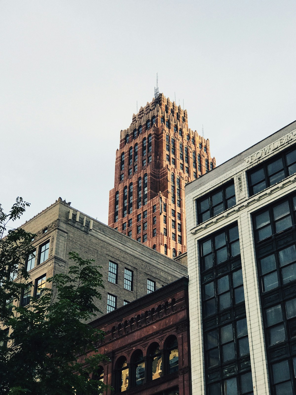 Looking up at a downtown Detroit tower